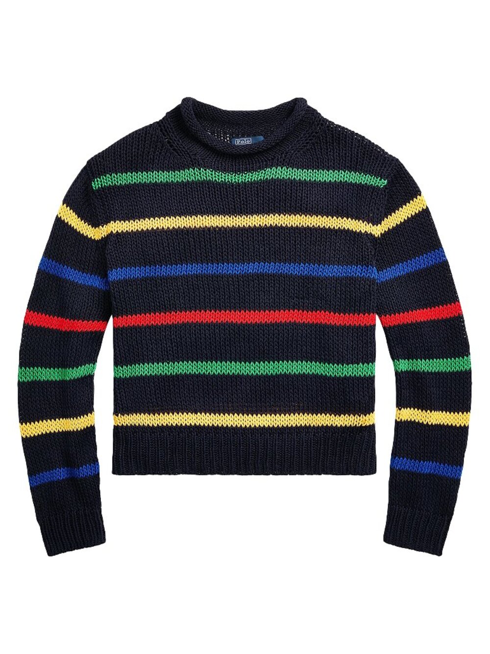 Polo Ralph Lauren Italian Cotton Striped Rollneck Fisherman Sweater Medium